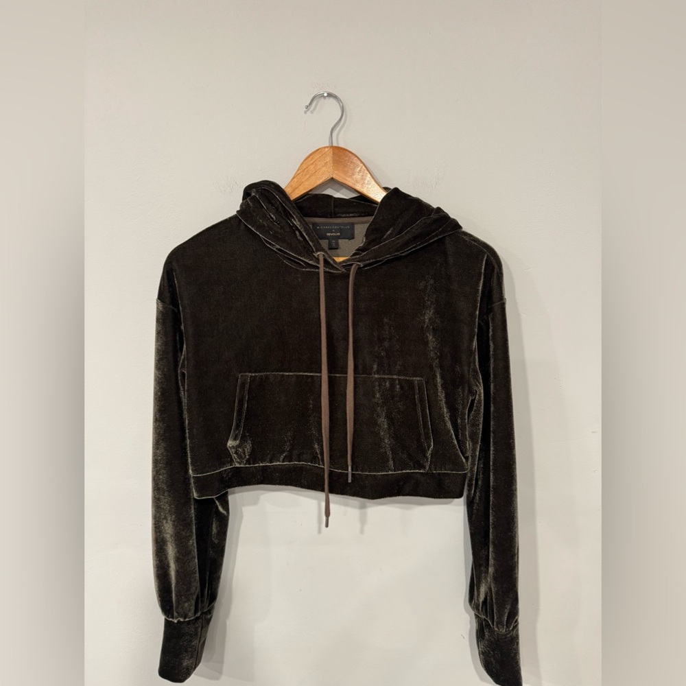 EVOLVE x Michael Costello Cropped Hoodie in Charcoal Green. Size XS